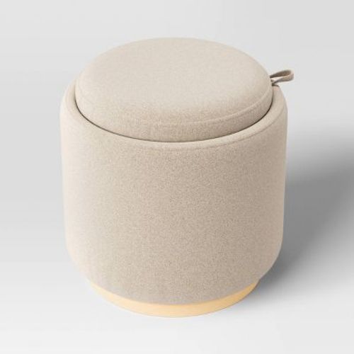 Round Upholstered Storage Ottoman Cream Boucle - Room Essentials™