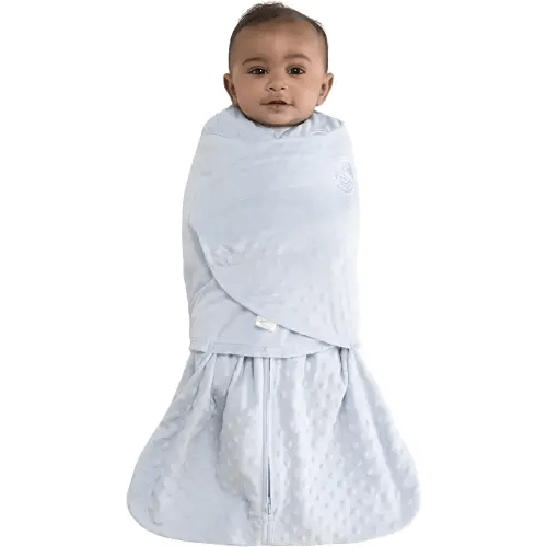 HALO Sleepsack Swaddle, 3-Way Adjustable Wearable Blanket, TOG 3.0, Velboa, Blue Plush Dots, Small, 3-6 Months