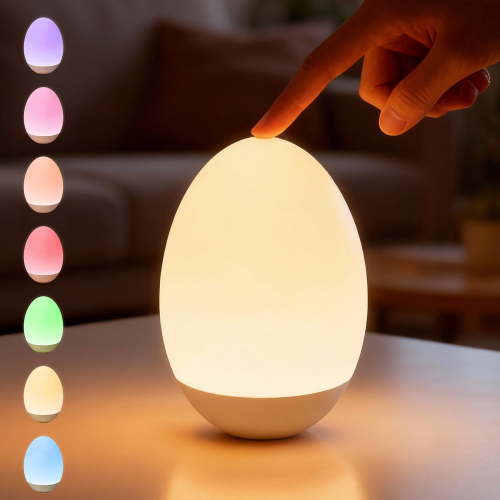 Night Light for Kids, Egg Light for Nursery with 7 RGB Colors Changeable & Stepless Dimming, Rechargeable Breastfeeding Lamp with Touch Control, Portable Night Lights for Babies BPA Free