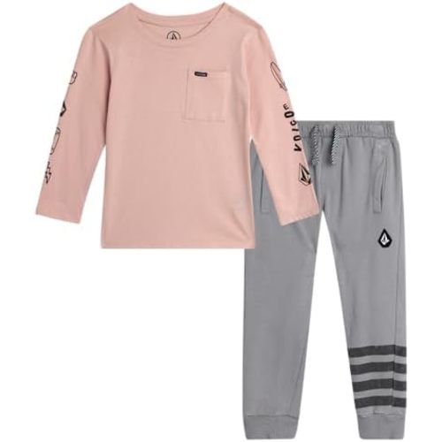 Volcom Baby Boys Pants Set - 2 Piece Long Sleeve Jersey Shirt and French Terry Joggers Playwear for Infant/Little Boy (12M-7)