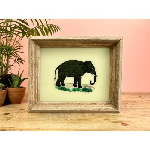 Vintage Indian Reverse Glass Painting of an Elephant