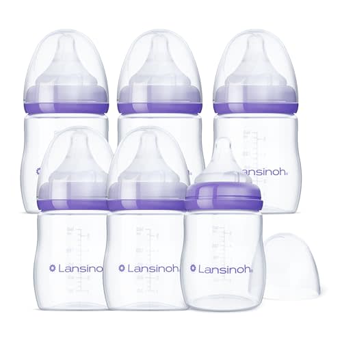 Lansinoh Anti-Colic Baby Bottles for Breastfeeding Babies, 5 Ounces, 3 Count, Includes 3 Slow Flow Nipples, Size S (Pack of 2)