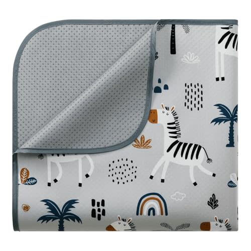 Blissful Diary Baby Splat Mat for Under High Chair, 50.4 x 50.4 Inch Splash Mat, Waterproof and Washable Spill Mat, Anti-Slip Floor Protector, Gray Zebra