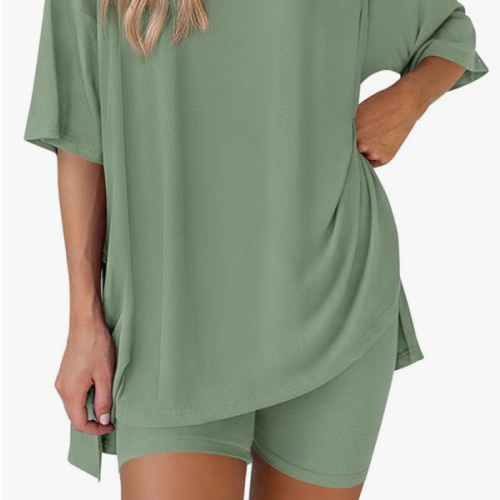 PRETTYGARDEN Women's Two Piece Lounge Set 2025 Summer Casual Oversized Shirts Biker Shorts Matching Airport Travel Outfit