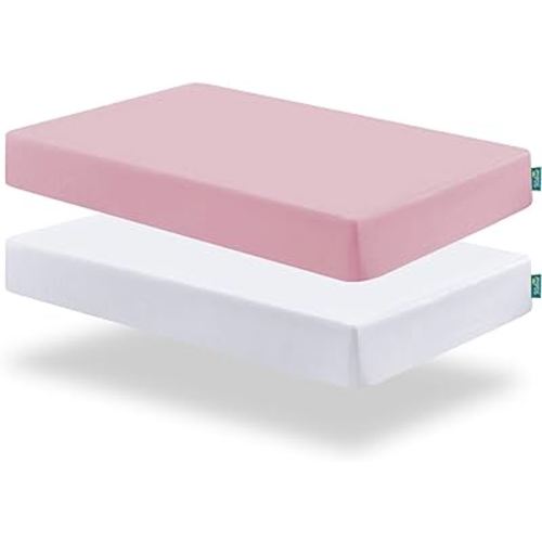 Biloban Fitted Crib Sheets for Standard Crib Mattress, 2 in One Pack Ultra Soft Baby Sheets for Crib, Machine Washable, Microfiber, White & Pink