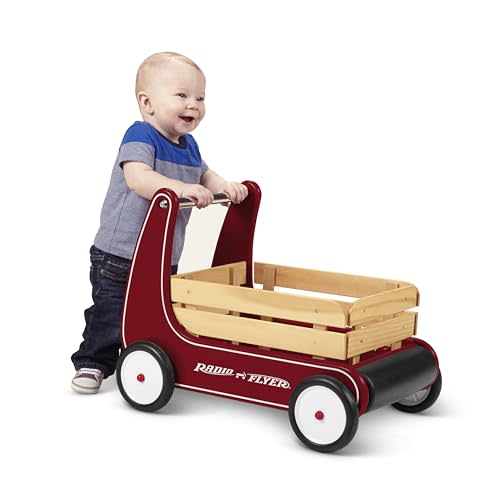 Baby Walker, Toddler Toys, Baby Toy, Radio Flyer Classic Walker Wagon, for Ages 1-4, Red, Wood