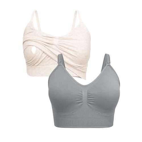 Kindred Bravely Sleep Pumping Bra & Sublime Nursing Bra Bundle (Oatmeal Heather & Grey, Medium)