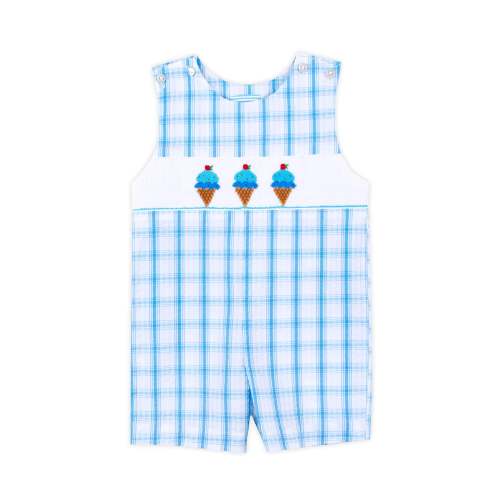 Ice Cream Scoops Smocked Turquoise Plaid Jon Jon