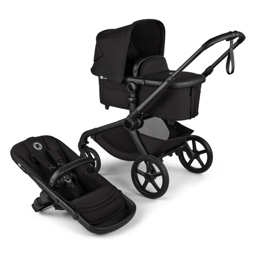 Bugaboo Kangaroo bassinet and seat stroller black base, midnight black fabrics, midnight black sun canopy