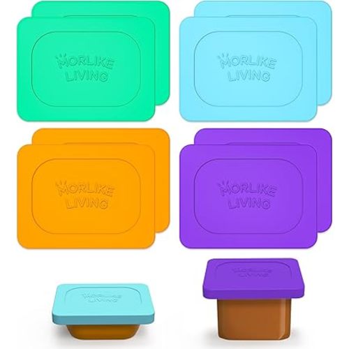 Silicone Baby Food Lids Compatible with Gerber Food Containers, Reusable and Dishwasher Safe, BPA Free by Morlike Living - Container not Included (8 Pack, 4 Color)