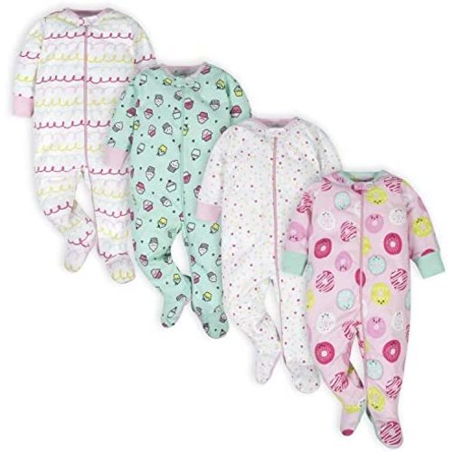 Onesies Brand New Born baby-girls 4-pack Sleep 'N Play Footies Multi Pack