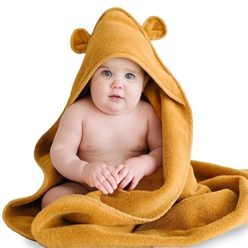 Natemia Hooded Baby Bath Towel - 100% Organic Cotton Baby Towels for Newborns, Toddlers, Boys, Girls - Soft Absorbent 450 GSM - Gentle on Sensitive Skin - Baby Shower Registry Gift (35" x 35")
