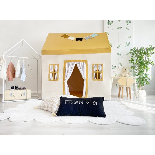 Yellow Playhouse Tent, Indoor Tipi, Play House Teepee, Canvas Playhouse, Boho Playhouse Kids Rooms Decor, Kids Tent, Mustard Cotton Teepee