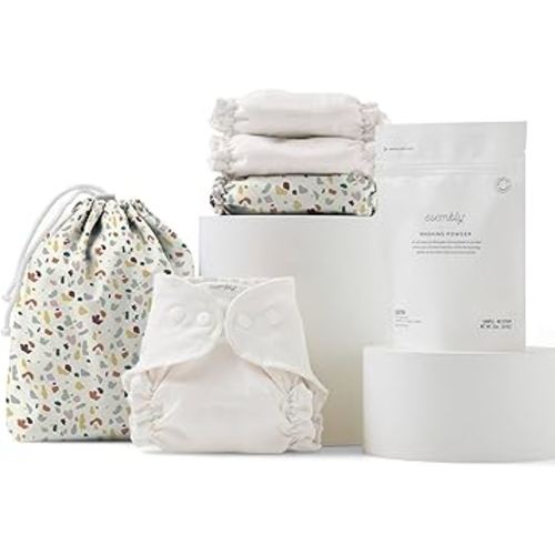 Esembly Cloth Diaper Try-It Kit, Starter Gift Set, includes 3 Organic, Reusable Diapers Inners, 1 Stylish Outer, Patented Detergent & Wet Bag - Earth-Friendly Diapering, Terrazzo, Size 2 (18-35lbs)