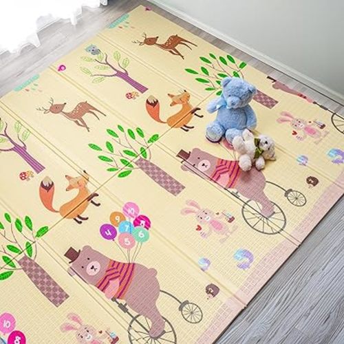Sorbus Foldable Baby Play Mat, Kids Foam Mats for Floor with Travel Bag - Waterproof Foldable Play Mats for Babies, Infants, Toddlers, and Kids Playtime & Tummy Time 78x70x0.4 (Woodland Buddies)