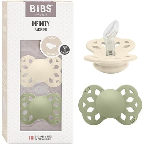 BIBS Infinity Anatomical Pacifier 2-Pack, BPA-Free, Anatomical Silicone Suction Set, Anatomical Sucker. Silicone, Made in Denmark, Size 1 (0-6 Months), Ivory/Sage' for ASIN 'B0BLSZSY9X'