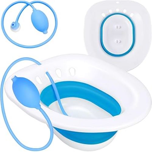 Pochik Sitz Bath, Sitz Bath for Hemorrhoids, Sitz Bath for Toilet Seat, Postpartum Care, Perineal Soaking, Collapsible, Flusher Hose, Drain Holes, Wider Seating Area, Deeper Bowl