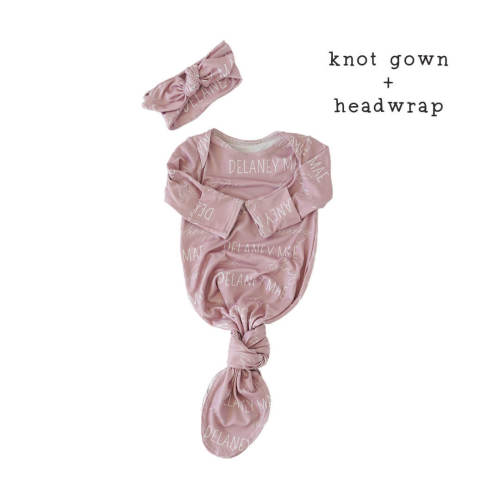 Solid Mauve Personalized Newborn Baby Knot Gown