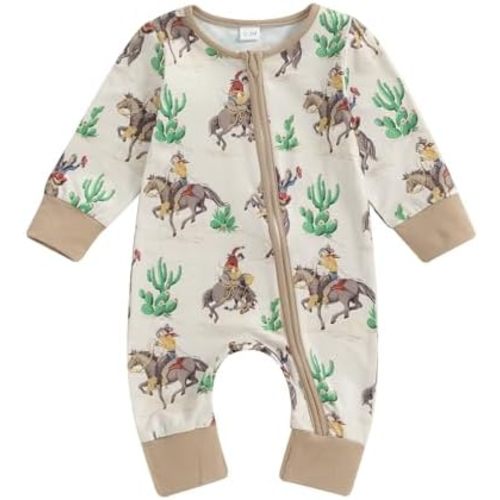 Karwuiio Baby Boy Girl Western Clothes Cow Print Long Sleeve Romper Jumpsuit One Piece Newborn Fall Winter Outfit