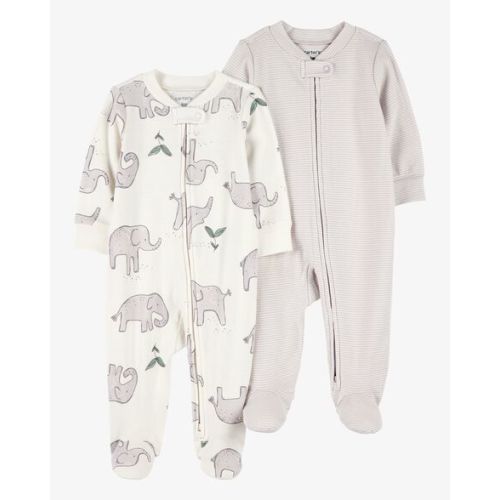 Baby 2-Pack Striped Elephant 2-Way Zip Cotton Sleep & Play Pajamas - Grey - Carter's | Carter's