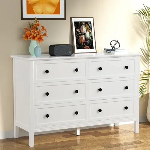 CARPETNAL White Dresser, Modern Dresser for Bedroom, 6 Drawer Double Dresser with Metal Handles, Dresser for Hallway, Entryway