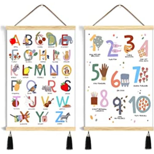 LIYAOLI Alphabet Poster Playroom Decor Wall Wood Magnetic Poster Hanger Alphabet Wall Decor 2 Set of 16 x 24in Canvas Art Abc Posters for Classroom wall Nursery Kids Wall Decor
