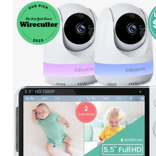 Babysense Max View: Video Baby Monitor with 2 Cameras, Split Screen, Non Wifi, Night Light & Sound Machine