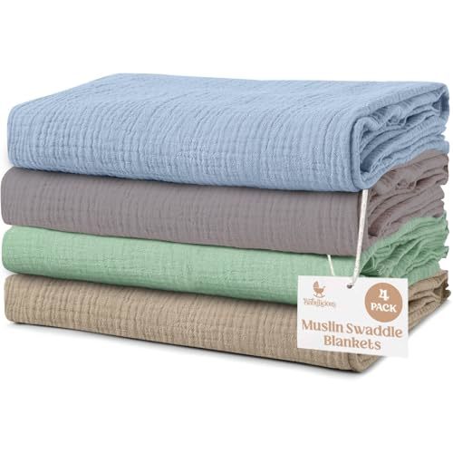 Muslin Swaddle Blankets - 4 Pack | Muslin Baby Blanket for Newborn Boy/Girl | Soft&Breathable Receiving Blankets | Newborn Swaddle Blanket (47" x 47")| Baby Essentials,Registry & Gift- Serene Pastels