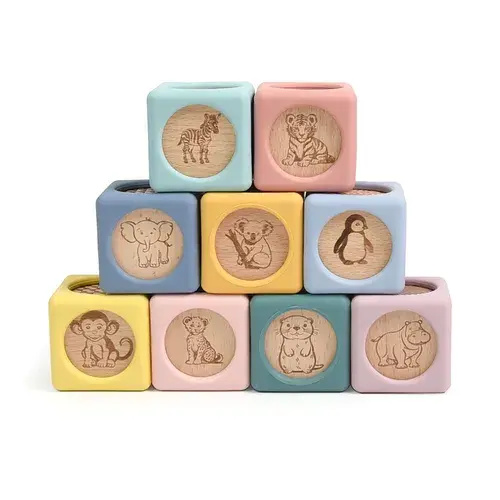 Little Rawr Silicone 9 Pack Wood Blocks | Baby Bunting AU