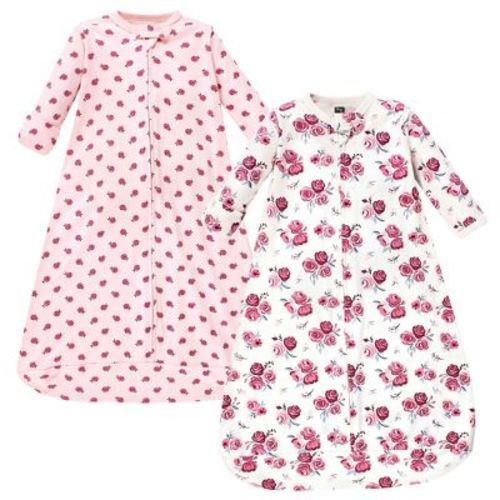 Hudson Baby Infant Girl Cotton Long-sleeve Wearable Sleeping Bag, Sack, Blanket, Rose, 0-3 Months