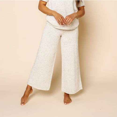 Knit Women's Wide Leg Pants - Cream Speckle