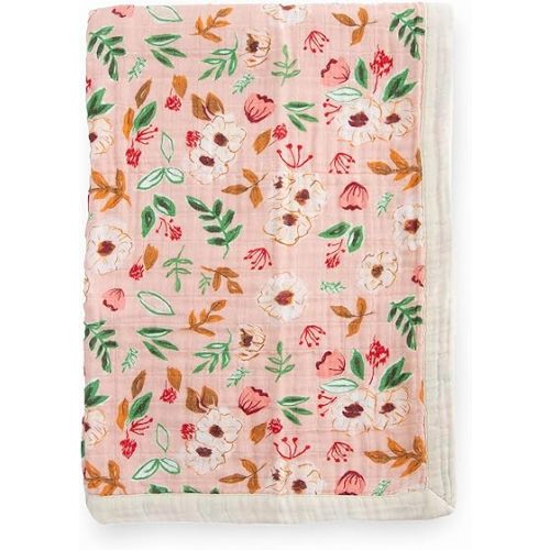 Little Unicorn Newborn Receiving Quilt | Ultra- Soft, Multi-Layered Muslin Fabric | Gift for Newborns & on-The-go (Vintage Floral)