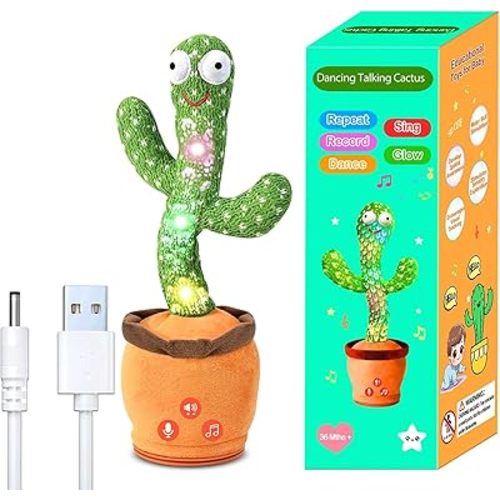 Rechargeable Dancing Talking Cactus Toy for Baby Toddler, Boys Girls Gifts Singing Mimicking Toys Recording Repeating What You Say with 120 English Songs