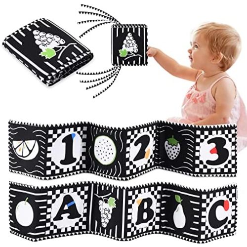 Black and White High Contrast Baby Toys Book - Folding Tummy Time Toys Newborn Toys 0-3 Months Brain Development for Early Education Infant Babies Boys Girls Sensory Soft Cloth Books
