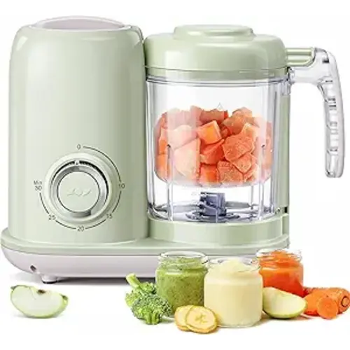 Baby Food Maker, 4 in 1 Baby Food Processor and Steamer, Puree Blender, Multifunctional Baby Puree Maker, Dishwasher Safe (Green)