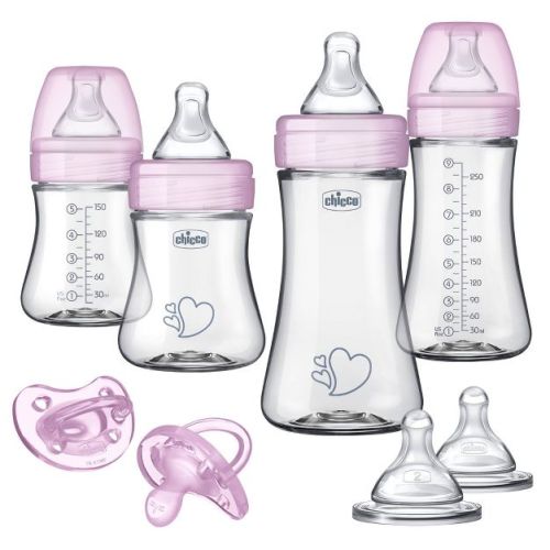 Chicco Duo Newborn Hybrid Baby Bottle Gift Set With Invinci-glass Inside/plastic Outside- Pink - 8pc