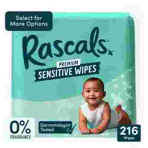 Rascals Premium Sensitive Alcohol Free Baby Wipes, 216 Count (Select for More Options)