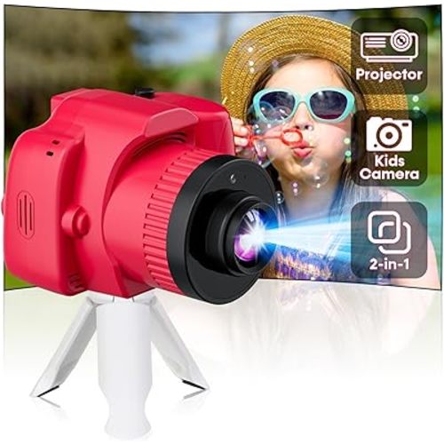 Kids Camera with Projector: 2MP HD Photo & Creativity Projection - Creative Toddler Camera Toys for 3 4 5 Age Years Old - Perfect Birthday Christmas Festival Gift for Boys Girls - Red