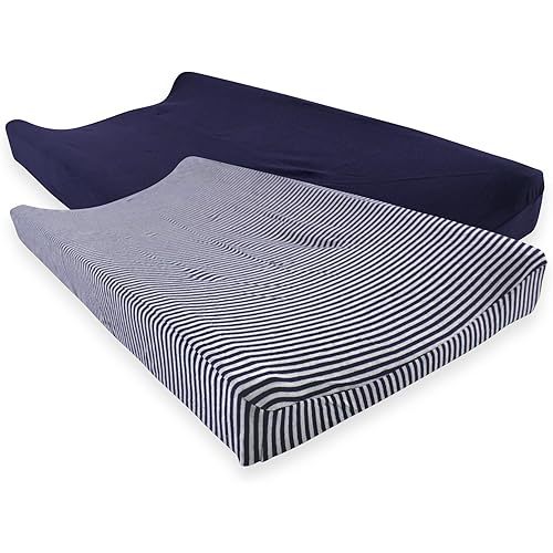 Touched by Nature Unisex Baby Organic Cotton Changing Pad Cover, Navy Heather Gray, One Size
