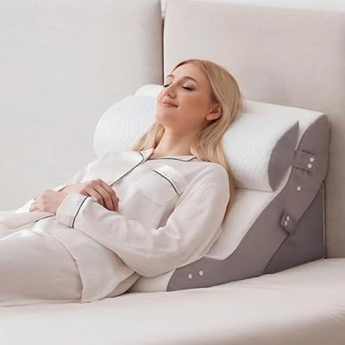 3PCS Wedge Pillow Set for After Surgery, 10-in-1 Adjustable Wedge Pillow for Acid Reflux Relief, Bed Wedge Pillows for Sleeping, Snoring & Back Pain Relief, Sit up Pillow for Bed, White