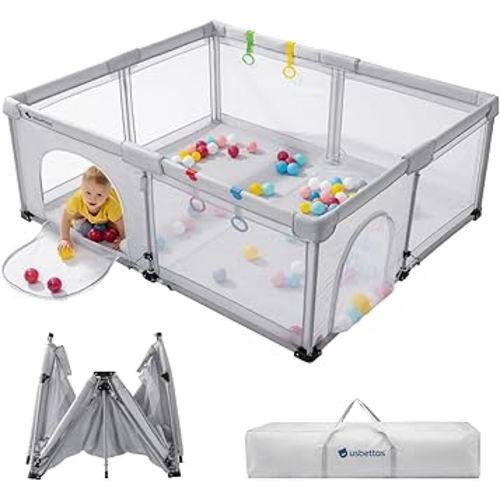 Foldable Baby Playpen,Portable Playpen for Babies and Toddler, 59 * 71 Inch Kids Travel Play Pen with 4 Handlers,Carry Bag,Large Lighgtweight Baby Play Yard for Indoor&Outdoor,Light Gray
