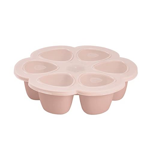 BEABA Multiportions Premium Quality Silicone Baby Food Freezer Tray with Clip On Lid, Baby Food Storage Container Ice Cube Tray Maker, Made in Italy, Rose, 3 oz