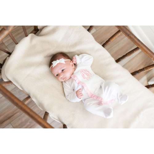 Baby Girl Monogrammed Ruffled Footie Sleeper | Embroidered Monogram Ruffled Footie | Monogrammed Baby Girl Coming Home Outfit