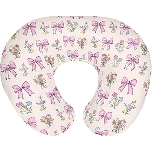 Pink Pastel Floral Bows Nursing Pillow Covers for Boy Girl Cute Spring Flowers Easter Nursing Pillow Slipcovers for Breastfeeding Pillows Colorful Spring Garden Soft Stretchy Cover for Newborn Infant