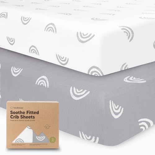 KeaBabies 2-Pack Organic Crib Sheets for Boys, Girls - 52x28 Fitted Crib Mattress Sheet Neutral, Breathable Jersey Cotton Cover for Baby Bed, Toddler Mattress, Soft & Cute Prints (Rainbow)