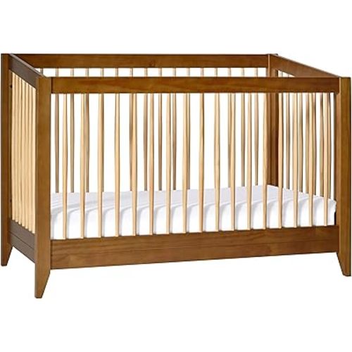 Babyletto Sprout 4-in-1 Convertible Crib with Toddler Bed Conversion Kit in Chestnut and Natural, Greenguard Gold Certified