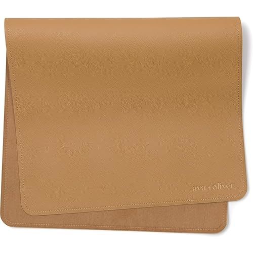 Vegan Leather Baby Changing Mat (16 X 30 in) - Multipurpose Wipeable and Portable Diaper Changing Mat - Foldable Travel Changing Mat (Tan)