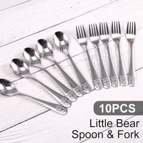 Tcwhniev Kids Silverware Set, 10 Pieces Toddler Utensils, Stainless Steel Childrens Flatware Set, Kids Forks and Spoons, Kids Cutlery for Home Preschools
