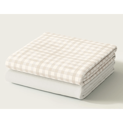 Gingham Crib Sheet Set - Sand