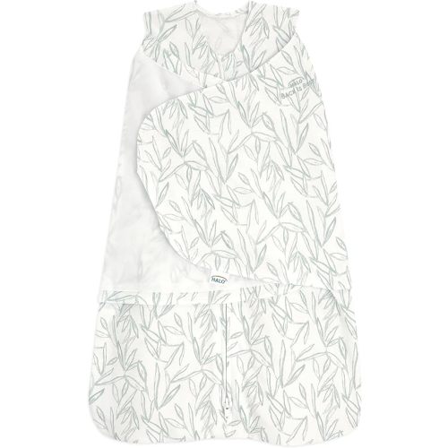HALO 100% Cotton Sleepsack Swaddle, 3-Way Adjustable Wearable Blanket, TOG 1.5, Leaves, Newborn, 0-3 Months